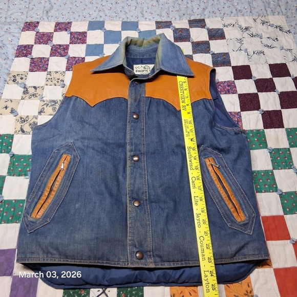 Vintage Pacific Trail Prime Northern Down Western Denim Vest With Leather Trim - Picture 5 of 14